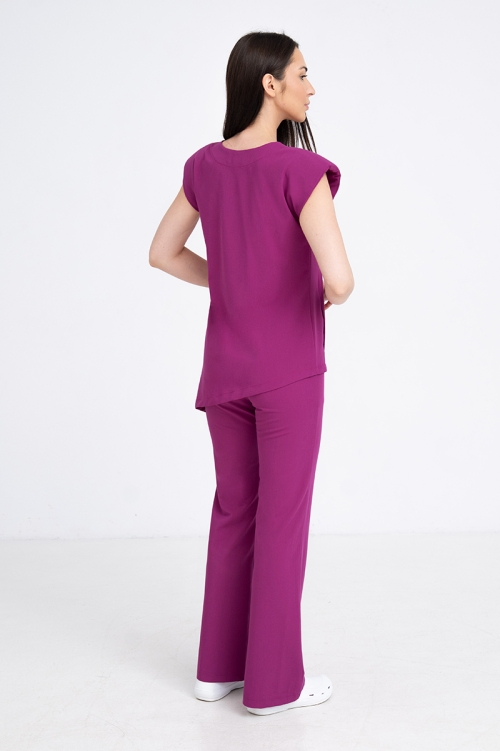 Spodnie medyczne dzwony damskie purple plum