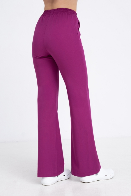 Spodnie medyczne dzwony damskie purple plum