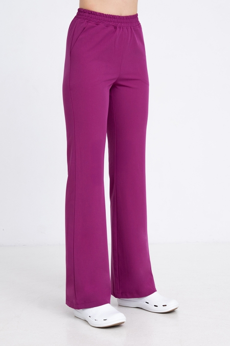 Spodnie medyczne dzwony damskie purple plum