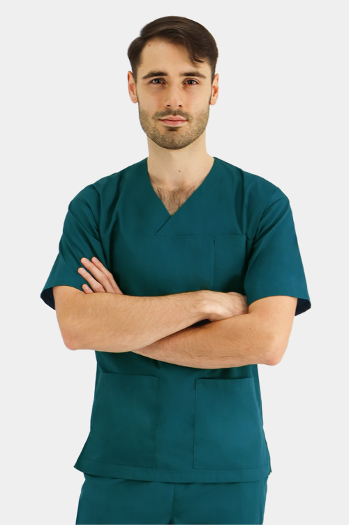 Męska bluza medyczna z krótkim rękawem w kolorze morskim